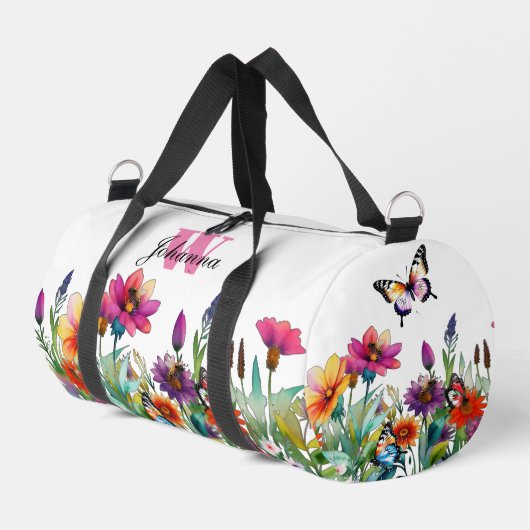 Kleurrijke Witte Waterverf Floral Duffel Bag Plunjezak (Linkerhoek)