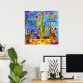 Kleurrijke Woestijn Cactus Morgen Hond Poster 81cm (Thuiskantoor)