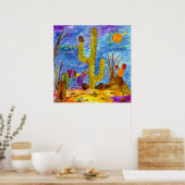 Kleurrijke Woestijn Cactus Morgen Hond Poster 81cm (Keuken)