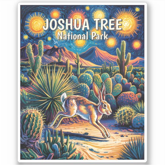 Kleurrijke Woestijn Wilde Konijn Joshua Tree Sticker (Voorkant)