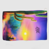 Kleurrijke woestijn zonsondergang monogram golfhanddoek (Horizontaal)