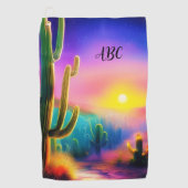 Kleurrijke woestijn zonsondergang monogram golfhanddoek (Voorkant)