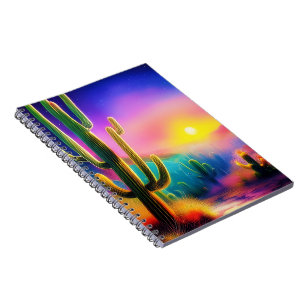 Kleurrijke woestijn zonsondergang notitieboek