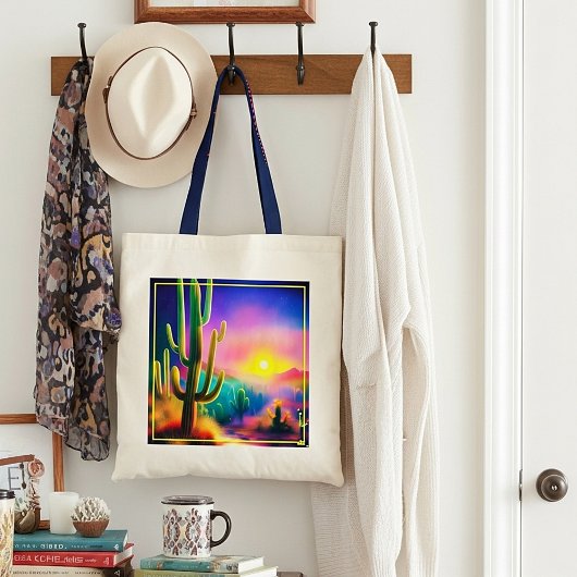 Kleurrijke woestijn zonsondergang tote bag