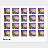 Kleurrijke woestijn zonsondergang vierkante sticker (Vel)