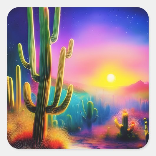 Kleurrijke woestijn zonsondergang vierkante sticker (Voorkant)
