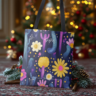 Kleurrijke Woestijnbloemen – Kleurrijk Cactus Kuns Tote Bag