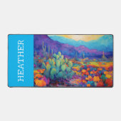 Kleurrijke woestijncactus monogramnaam bureaumat (Voorkant)