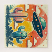 Kleurrijke woestijnscène met UFO-puzzel Legpuzzel (Horizontaal)