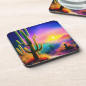 Kleurrijke woestijnzonsondergang bier onderzetter (Linkerzijde)