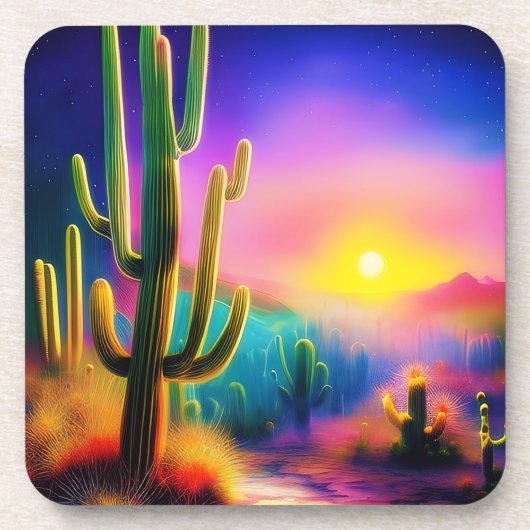 Kleurrijke woestijnzonsondergang bier onderzetter (Voorkant)