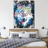 Kleurrijke Wolf Canvas Print | Wolf Head Art Print (Insitu (Slaapkamer))