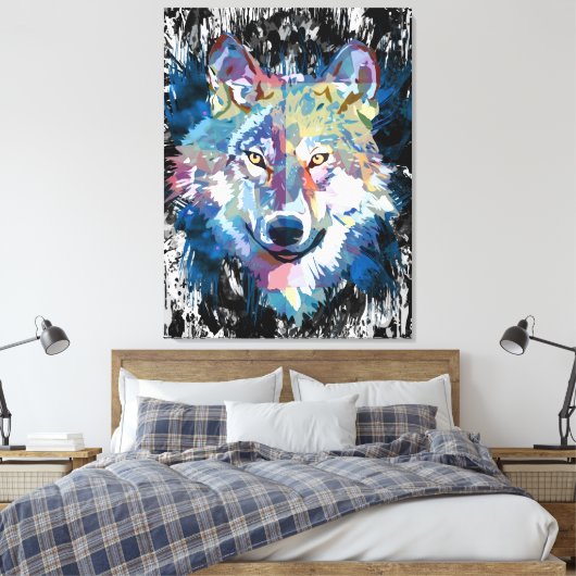 Kleurrijke Wolf Canvas Print | Wolf Head Art Print (Insitu (Slaapkamer))