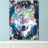 Kleurrijke Wolf Canvas Print | Wolf Head Art Print (Insitu (Houten vloer))