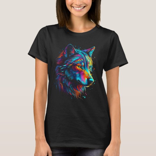 Kleurrijke Wolf Head voor Wolf Wildlife Vrouwen Ma T-shirt (Voorkant)