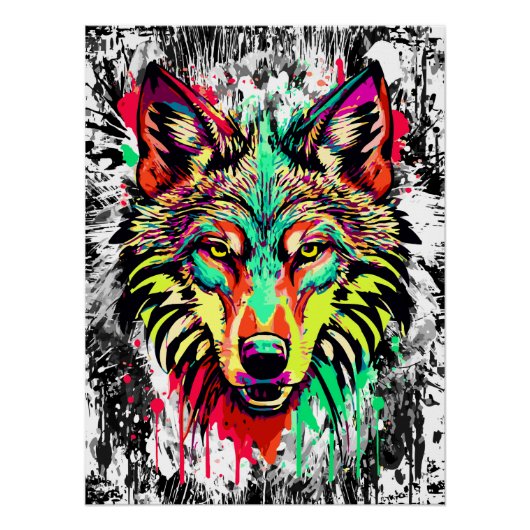 Kleurrijke Wolf Head - Wolf Poster Print - Wolven (Voorkant)