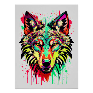 Kleurrijke Wolf Head - Wolf Poster Print - Wolven