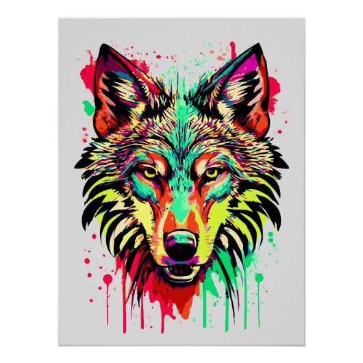 Kleurrijke Wolf Head - Wolf Poster Print - Wolven (Voorkant)