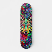 Kleurrijke Wolf Head - Wolf Skateboard Deck (Voorkant)