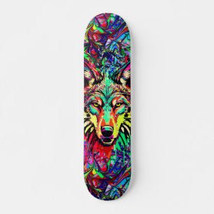 Kleurrijke Wolf Head - Wolf Skateboard Deck