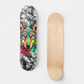 Kleurrijke Wolf Head - Wolf Skateboard Deck (Voorkant)