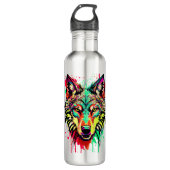 Kleurrijke Wolf Head - Wolf Waterfles (Voorkant)