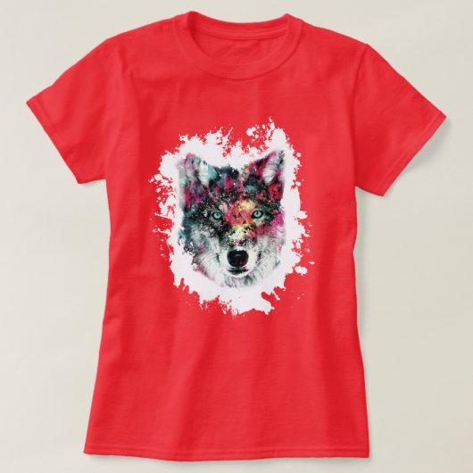 Kleurrijke Wolf Kunst T-shirt (Design voorkant)