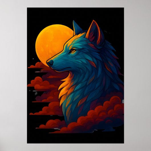 Kleurrijke wolf kunstposter poster (Voorkant)