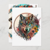kleurrijke wolf met bloemen briefkaart (Voorkant / Achterkant)