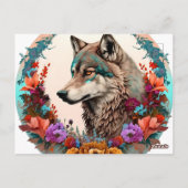 kleurrijke wolf met bloemen briefkaart (Achterkant)