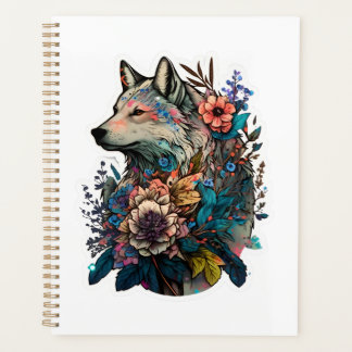 kleurrijke wolf met bloemen planner
