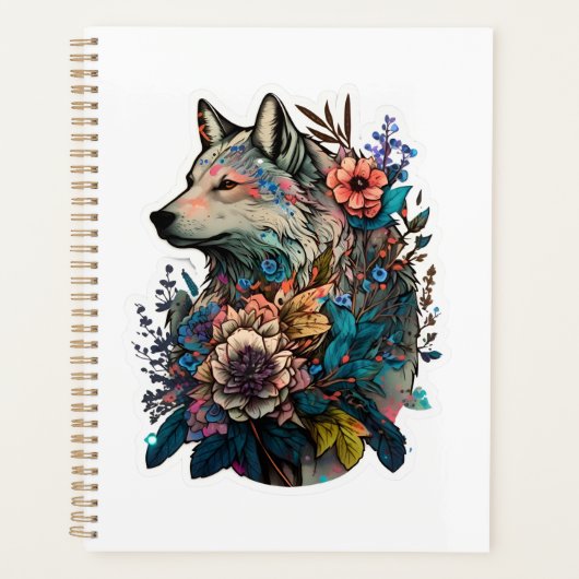 kleurrijke wolf met bloemen planner (Voorkant)