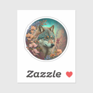 kleurrijke wolf met bloemen sticker