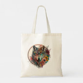 kleurrijke wolf met bloemen tote bag (Achterkant)
