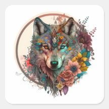 kleurrijke wolf met bloemen