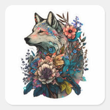 kleurrijke wolf met bloemen