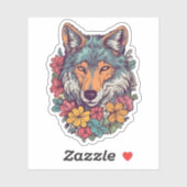 Kleurrijke wolf met bloemen Wolf Lover Sticker (Vel)