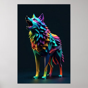 Kleurrijke wolf polygon abstracte kunst poster