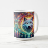 Kleurrijke Wolf Portret met Dreamcatcher Koffiemok (Voorkant rechts)