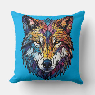 Kleurrijke wolf silhouet in mozaïek glas-in-lood kussen