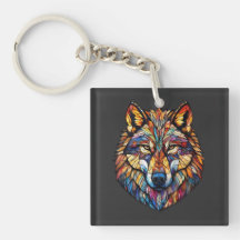 Kleurrijke Wolf Silhouet in Mozaïek Glas in lood