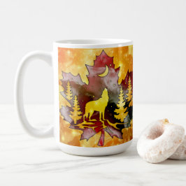 Kleurrijke Wolf Silhouet met Night Sky Design Koffiemok