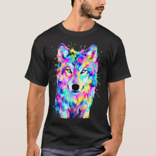 Kleurrijke Wolf Spat Kunst Wilde Dieren T-shirt
