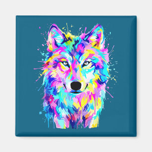 Kleurrijke wolf spetterkunst dieren in het wild di magneet