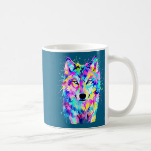 Kleurrijke wolf spetterkunst wilde dier koffiemok