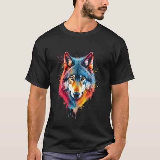 Kleurrijke wolf t-shirt (Voorkant)