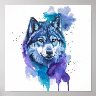 Kleurrijke Wolf Watercolor Kunst - Spirituele Dier Poster