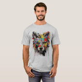 Kleurrijke wolfkop Graffiti kunst T-shirt (Voorkant volledig)
