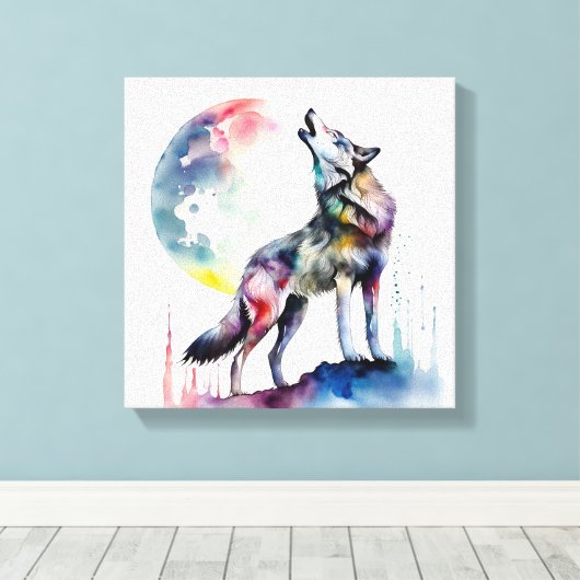 Kleurrijke Wolf's Serenade Canvas Afdruk (Insitu (Houten vloer))