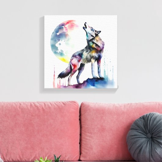 Kleurrijke Wolf's Serenade Canvas Afdruk (Insitu (Woonkamer))
